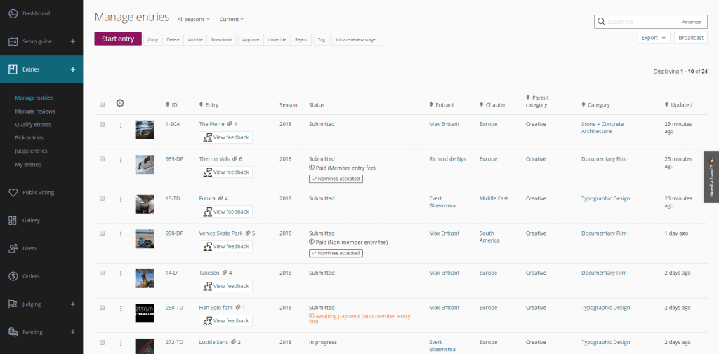 Verwalten Sie Auszeichnungseinträge