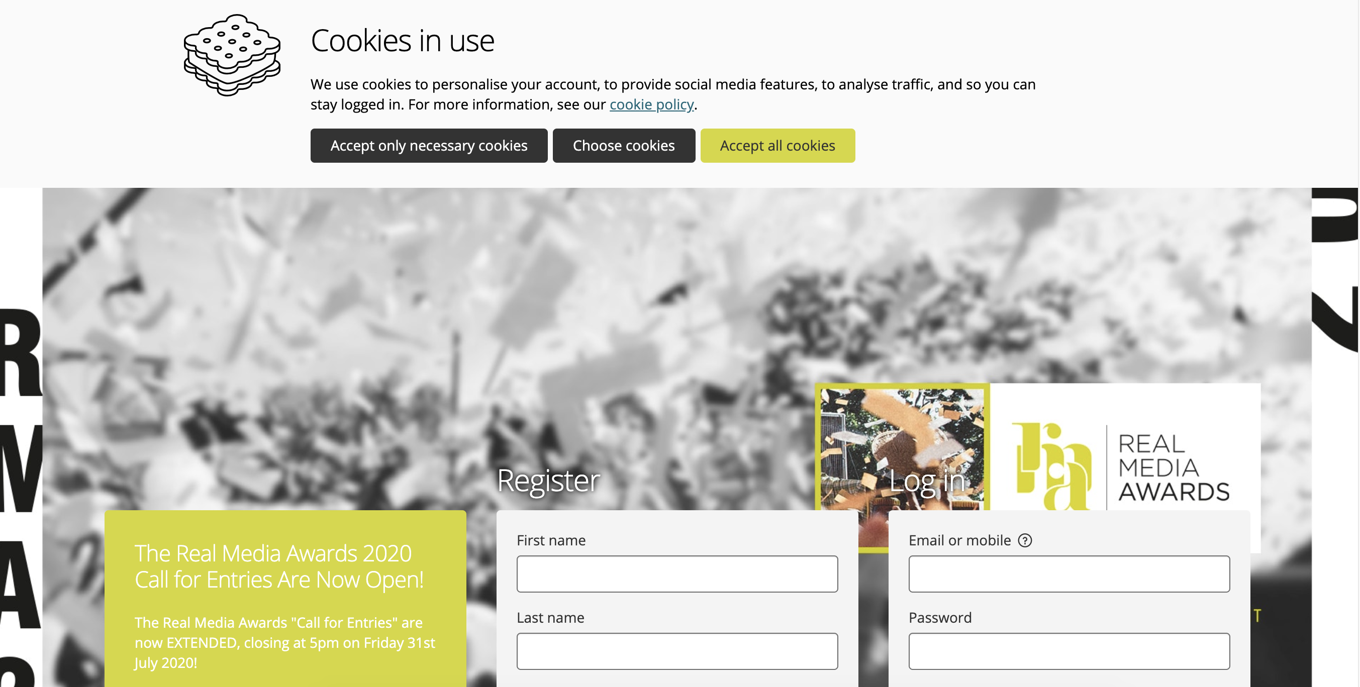 Real media awards registration page