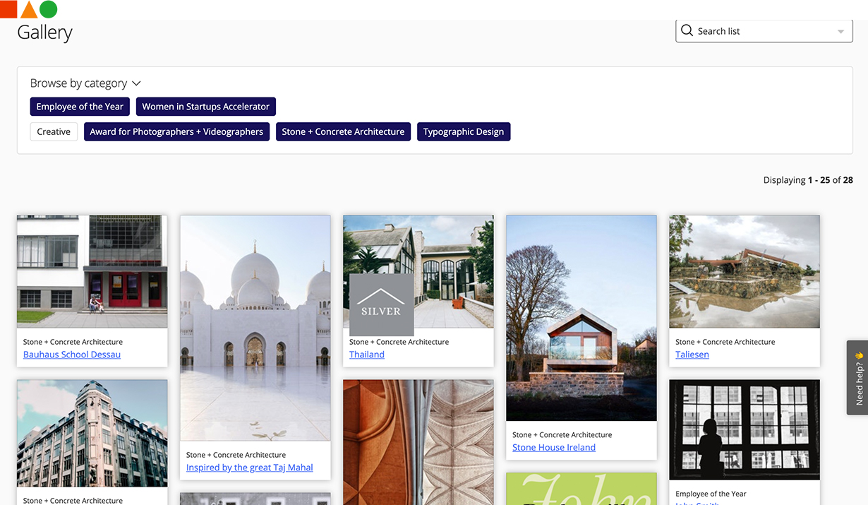 Online awards gallery