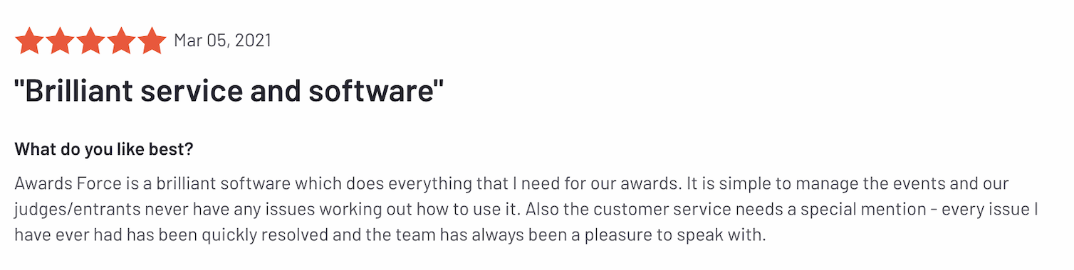 Award Force brilliant service