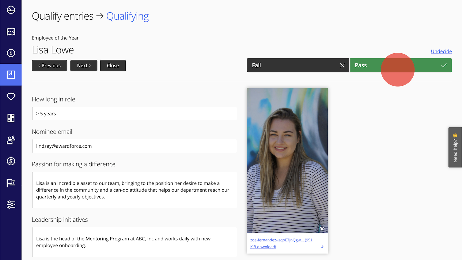 Qualifying judging mode in Award Force