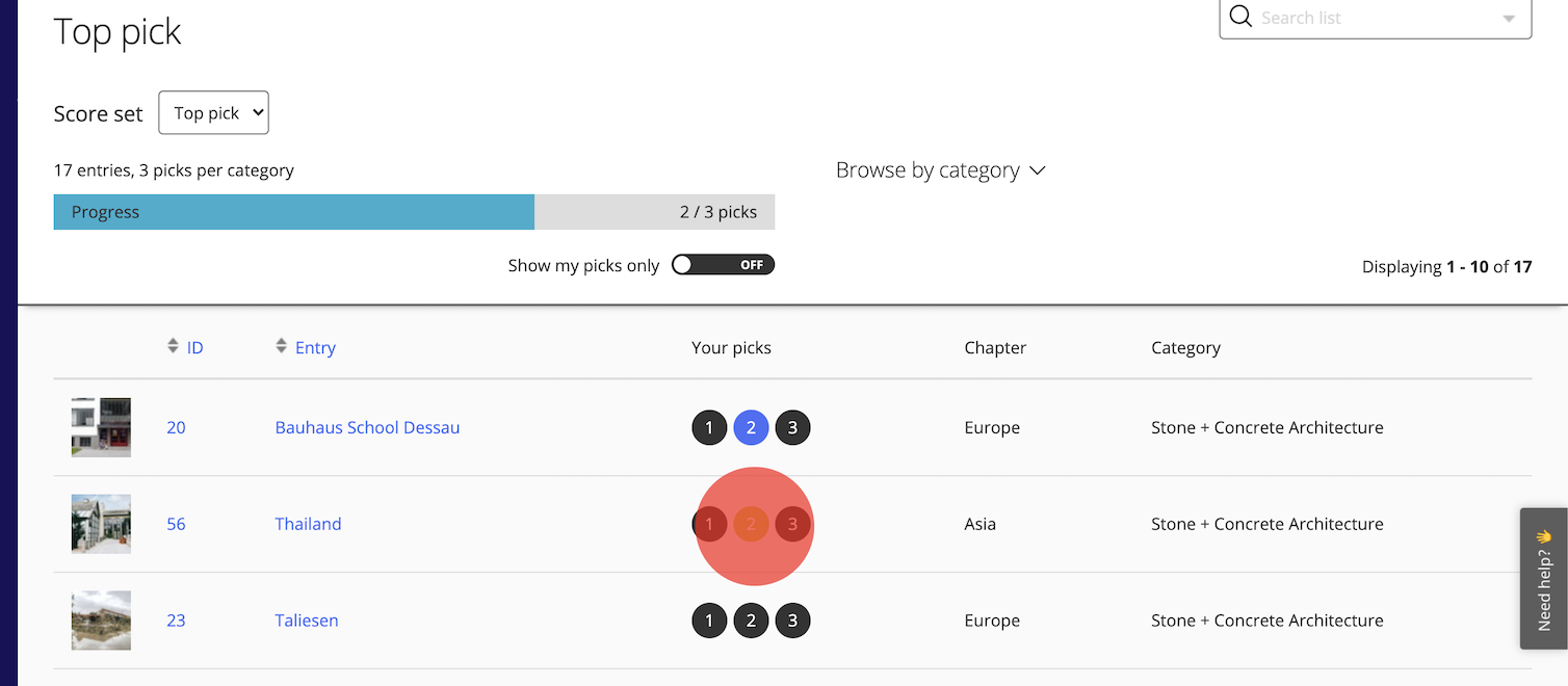 Award Force Top Pick judging