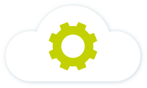 Symbol mit grünem Zahnrad in einer Cloud