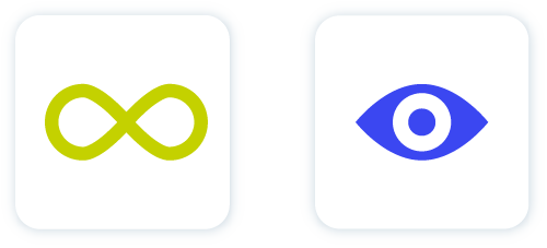 Symbol mit grünem Unendlichkeitssymbol und blauem Auge