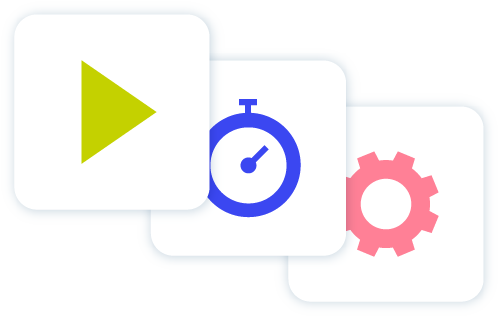 Image play green play button blue stop watch and pink cog