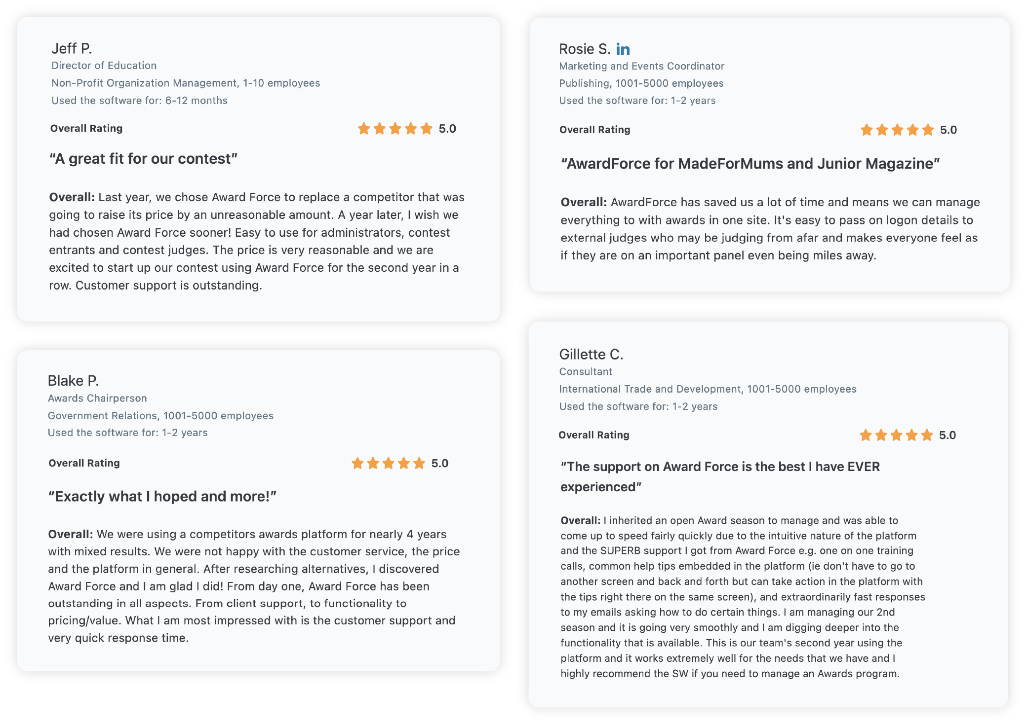 Awards management reviews