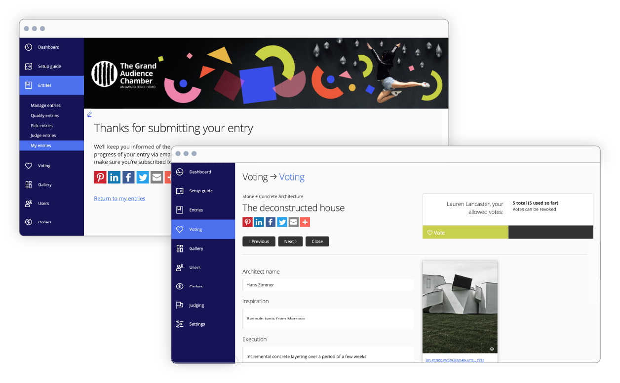 Social sharing for awards management