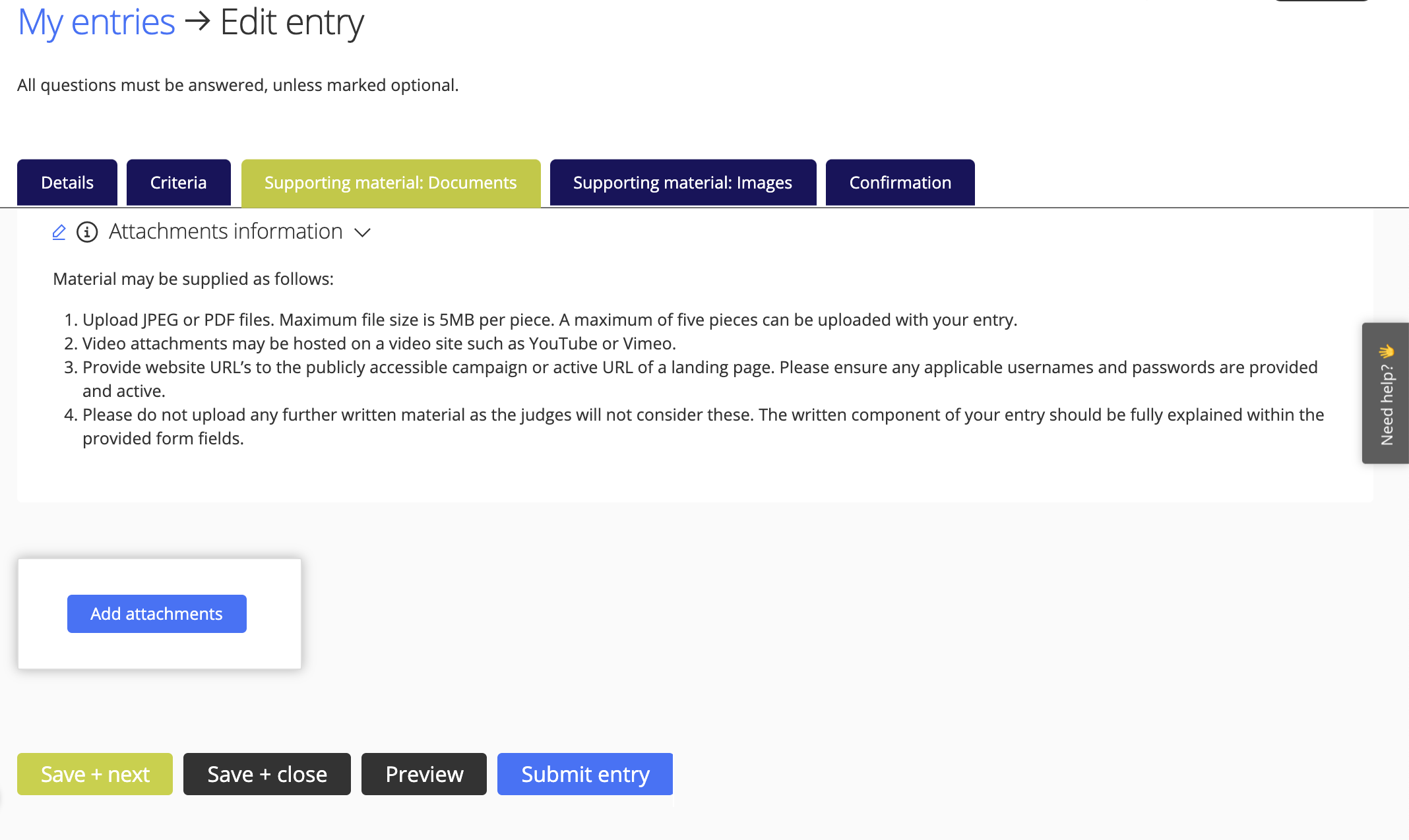 Multiple attachment tabs in Award Force