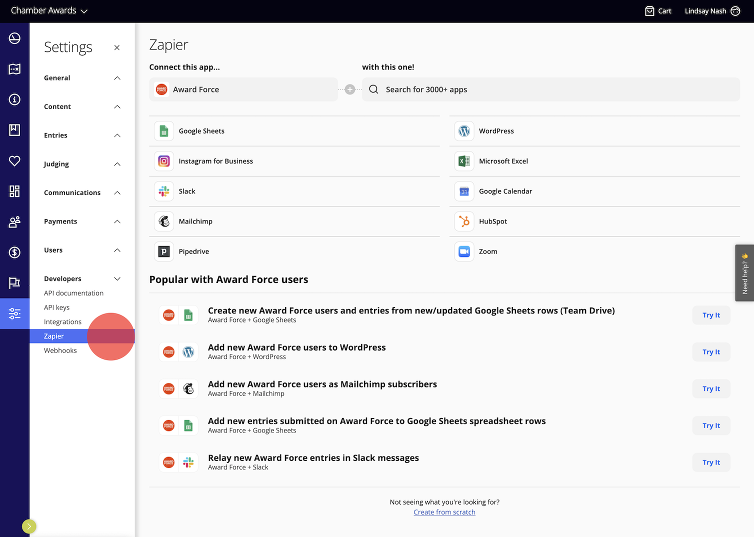 Zapier-Integration in Award Force