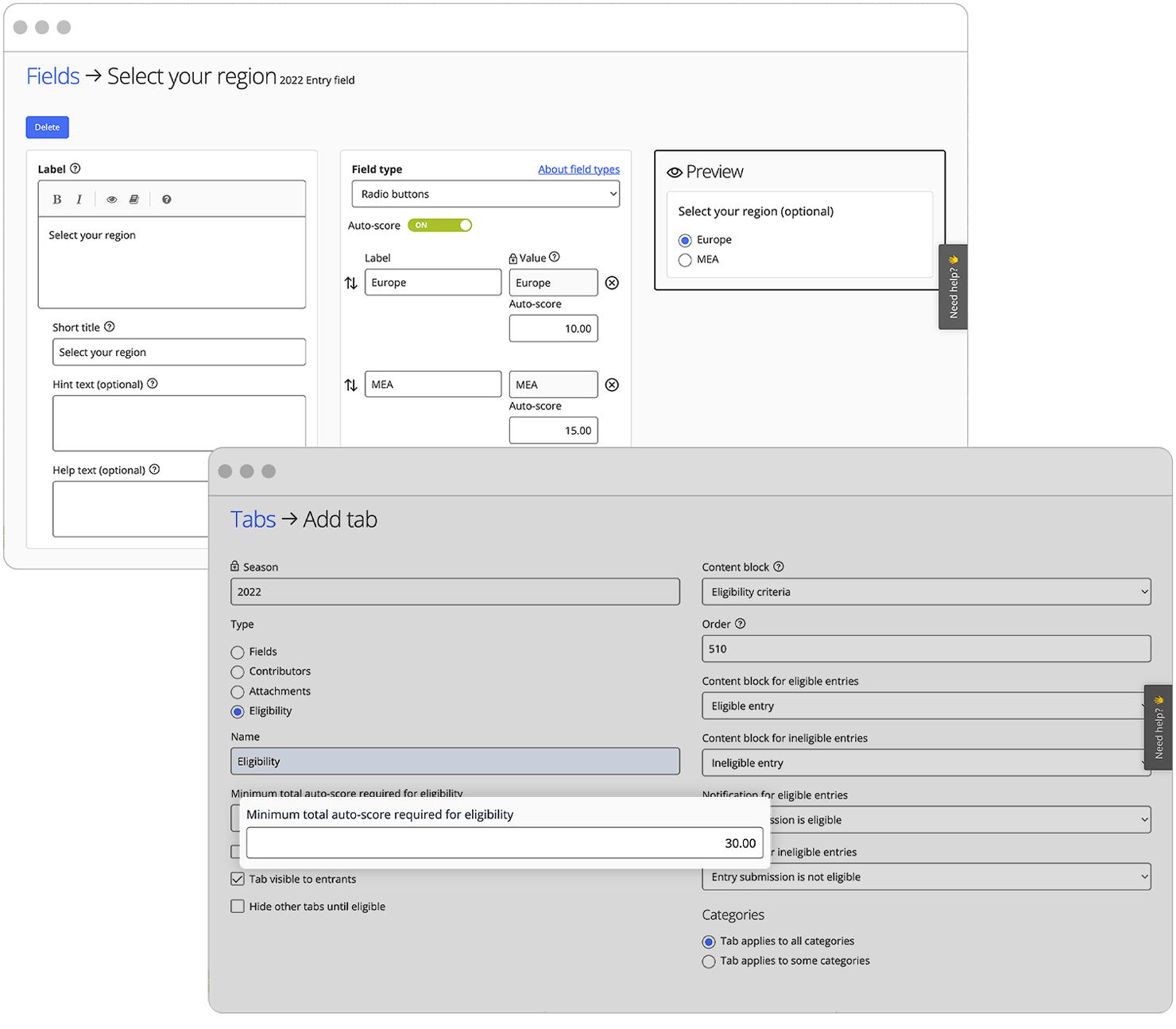 Award Force entry form