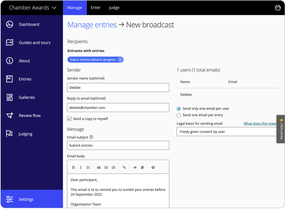 Awards management software communicate