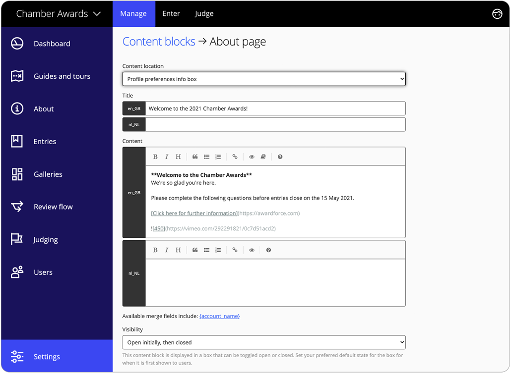 Awards management software content