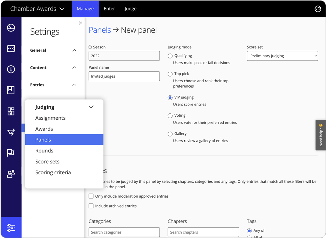 Awards management software judging panels