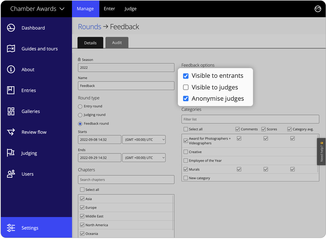 Awards management software judging feedback
