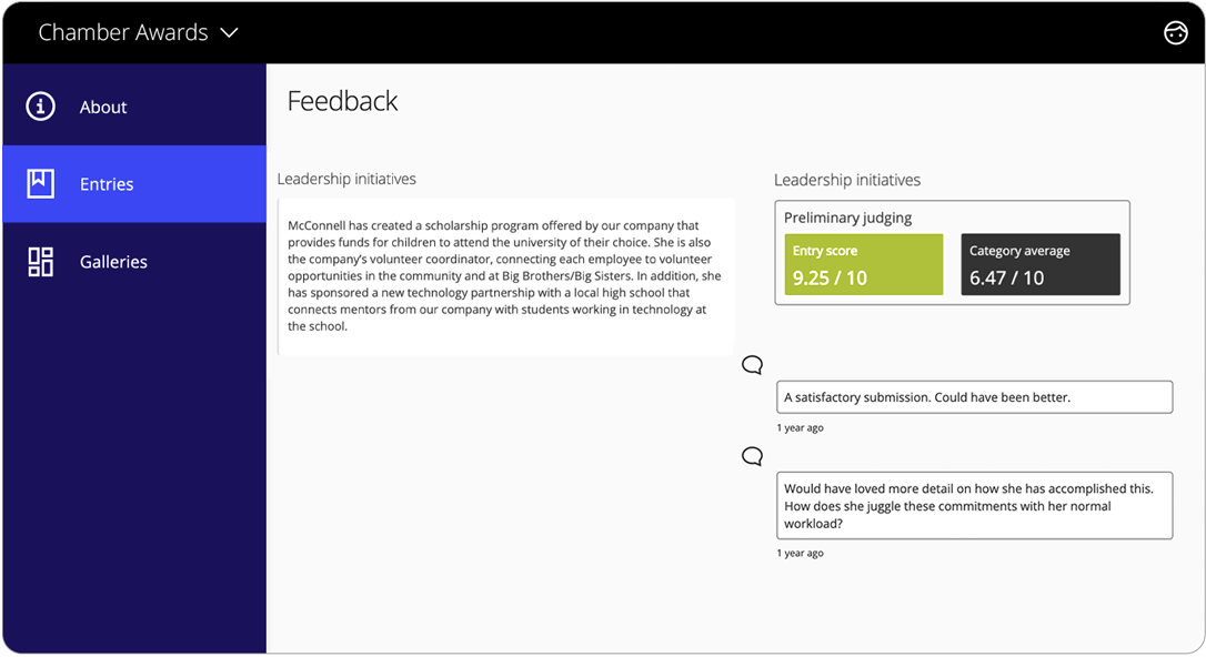 Awards management software judging feedback
