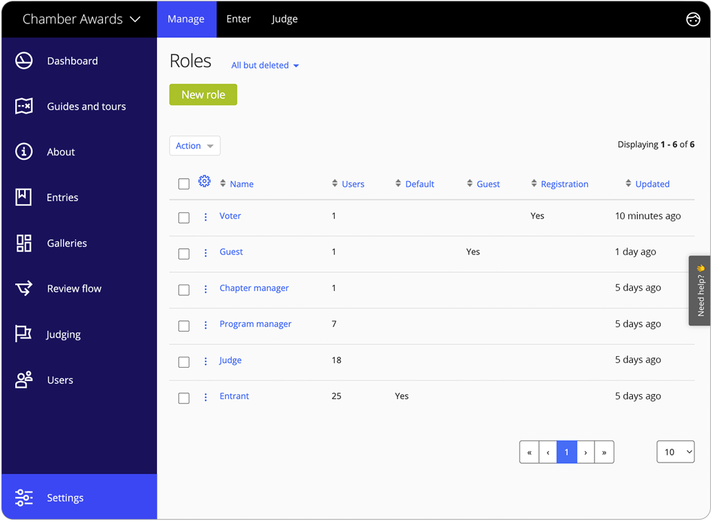 Awards management software roles