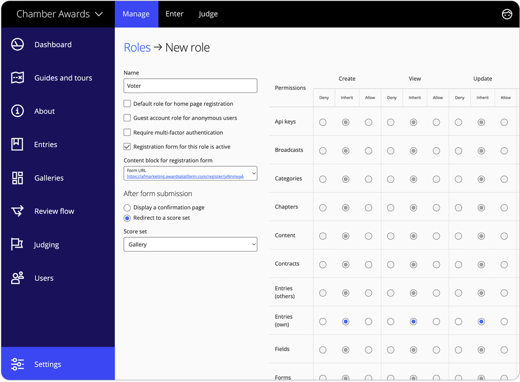Awards management software roles