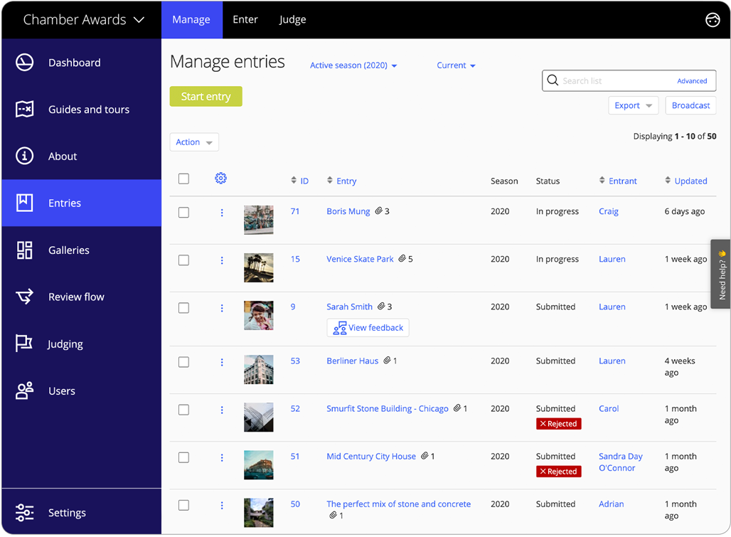 Awards management software export data