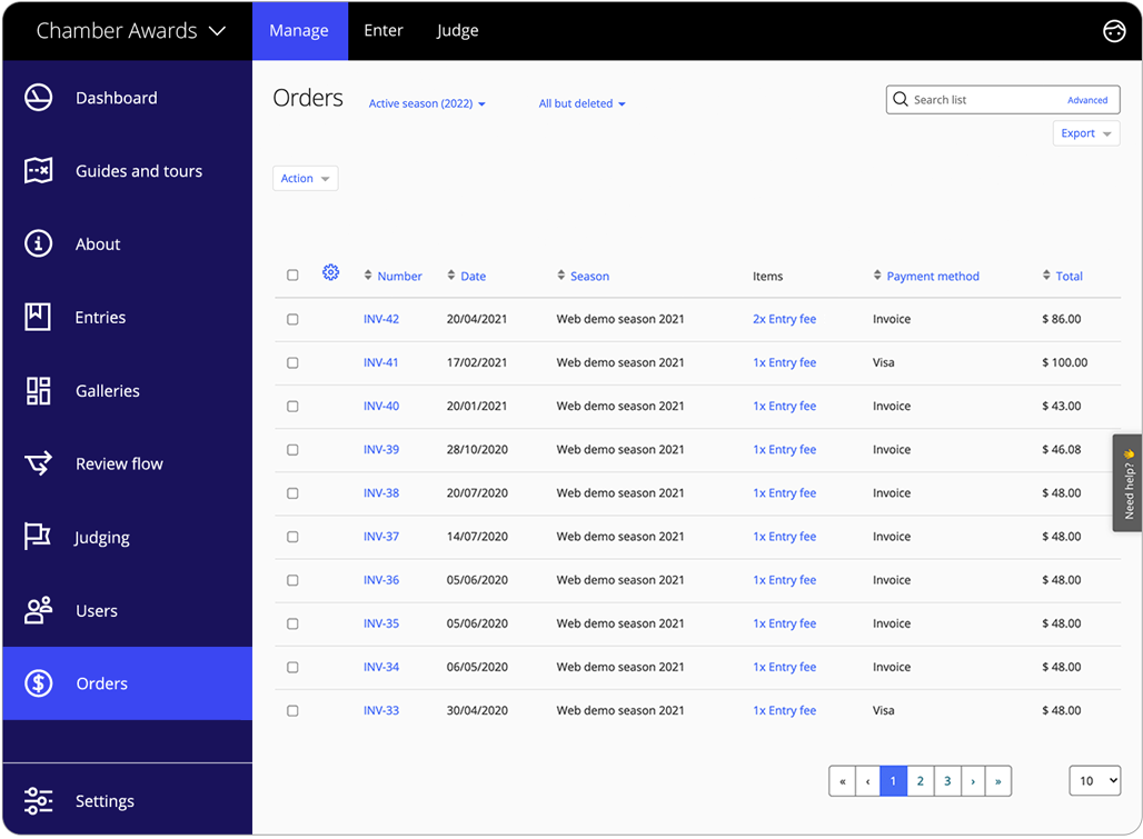Awards management software orders