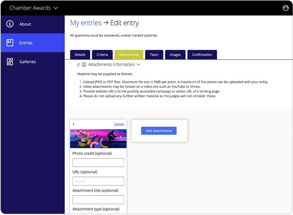 Awards management software edit entries