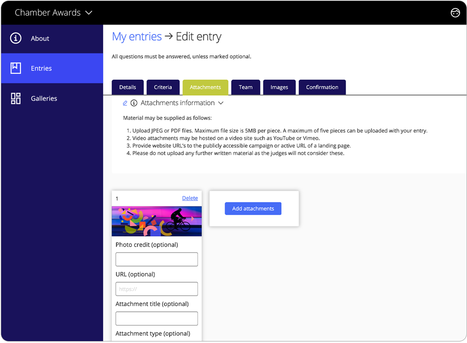 Awards management software edit entries