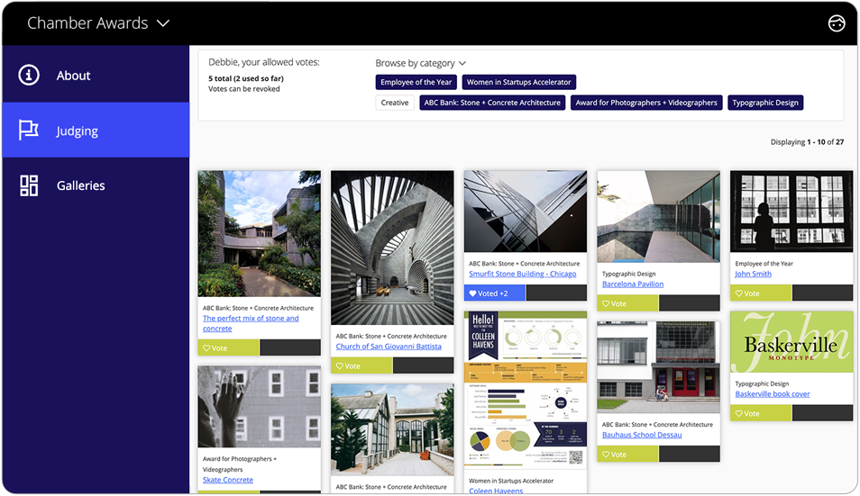 Awards management software judge entries