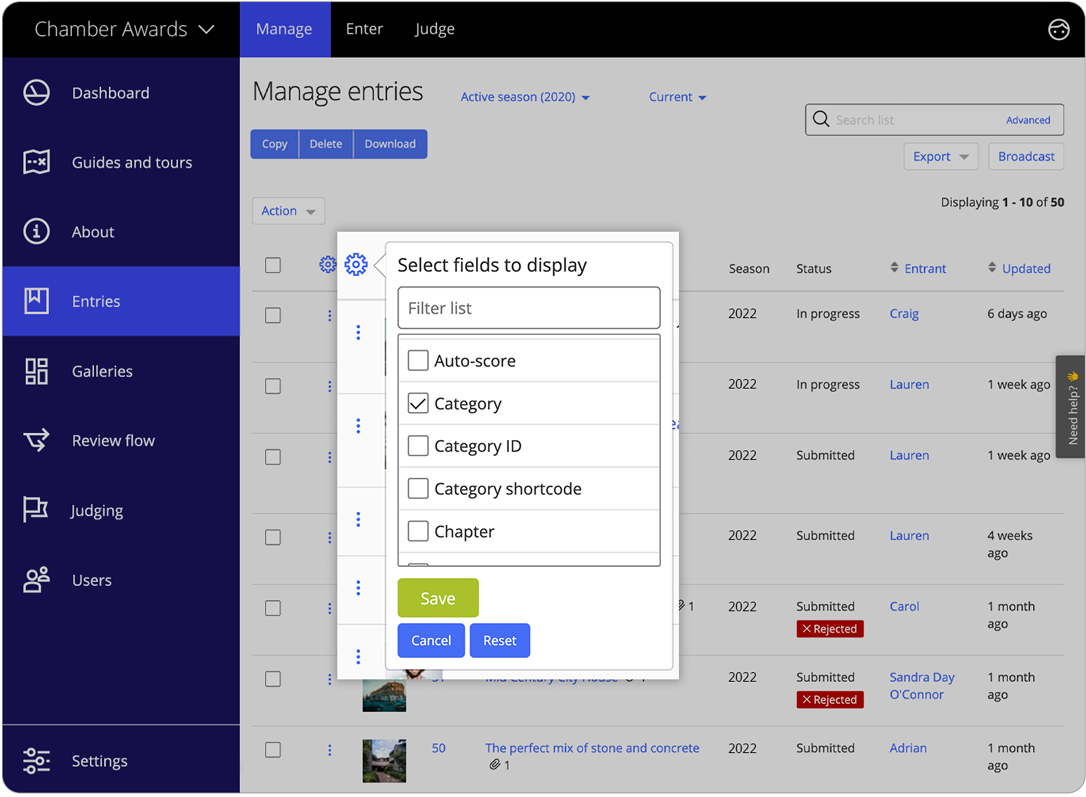 Awards management software manage entries