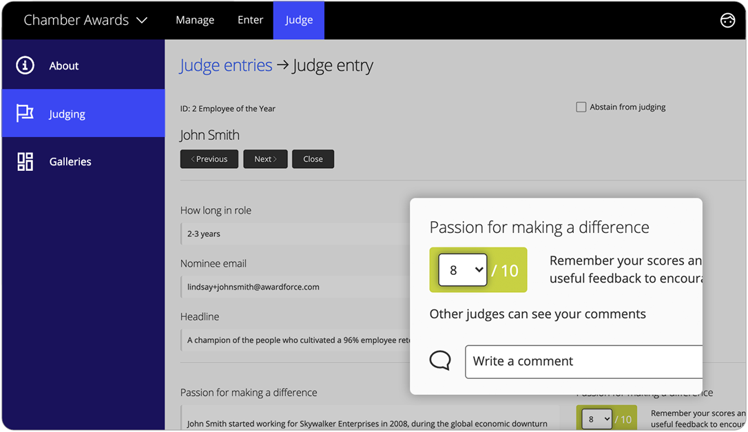 Awards management software judging modes