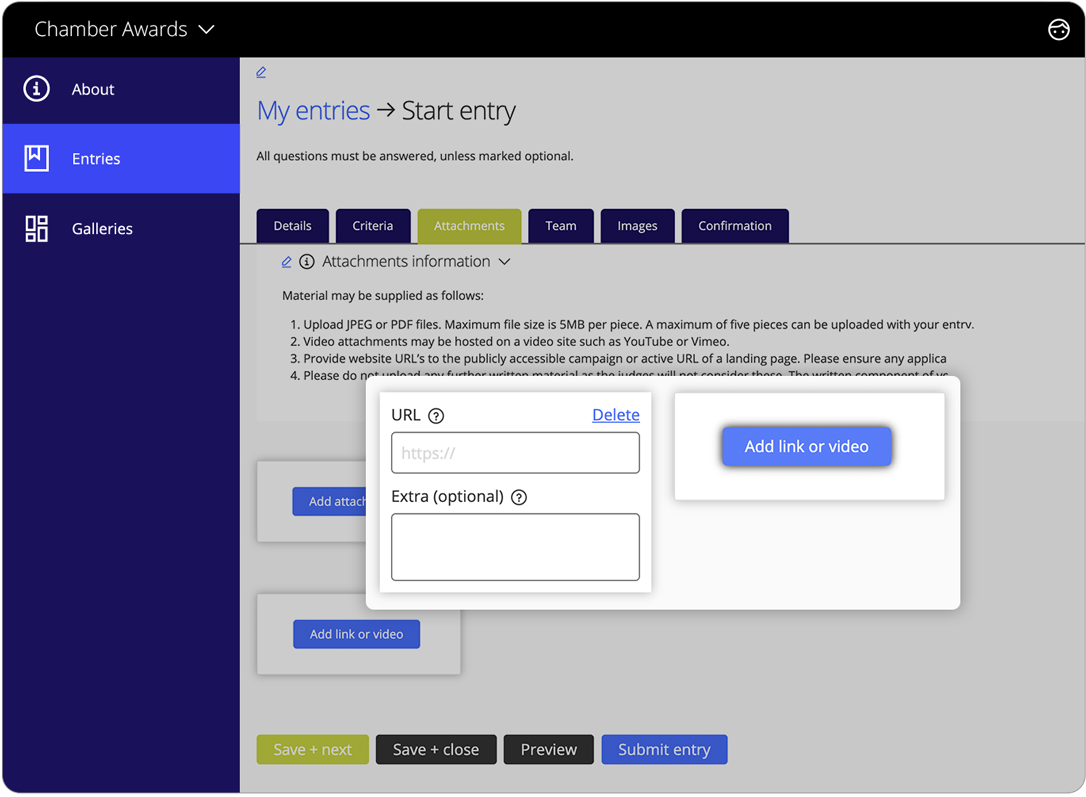 Awards management software attachments file types