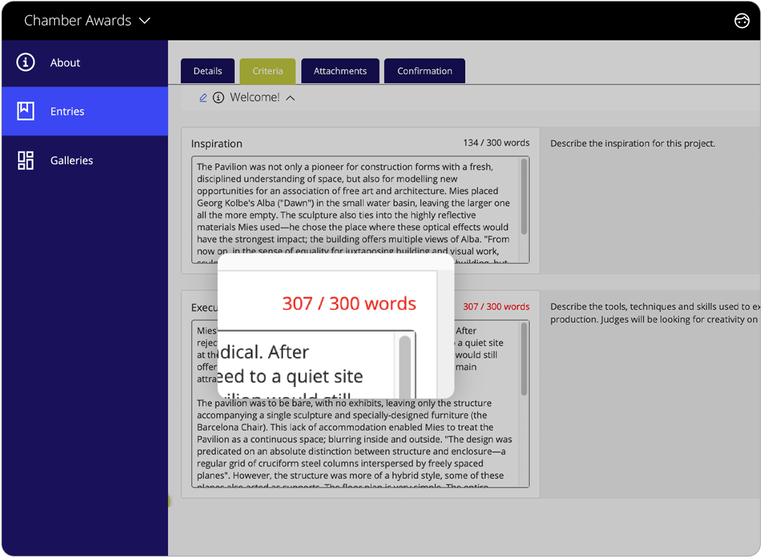 Awards management software word count