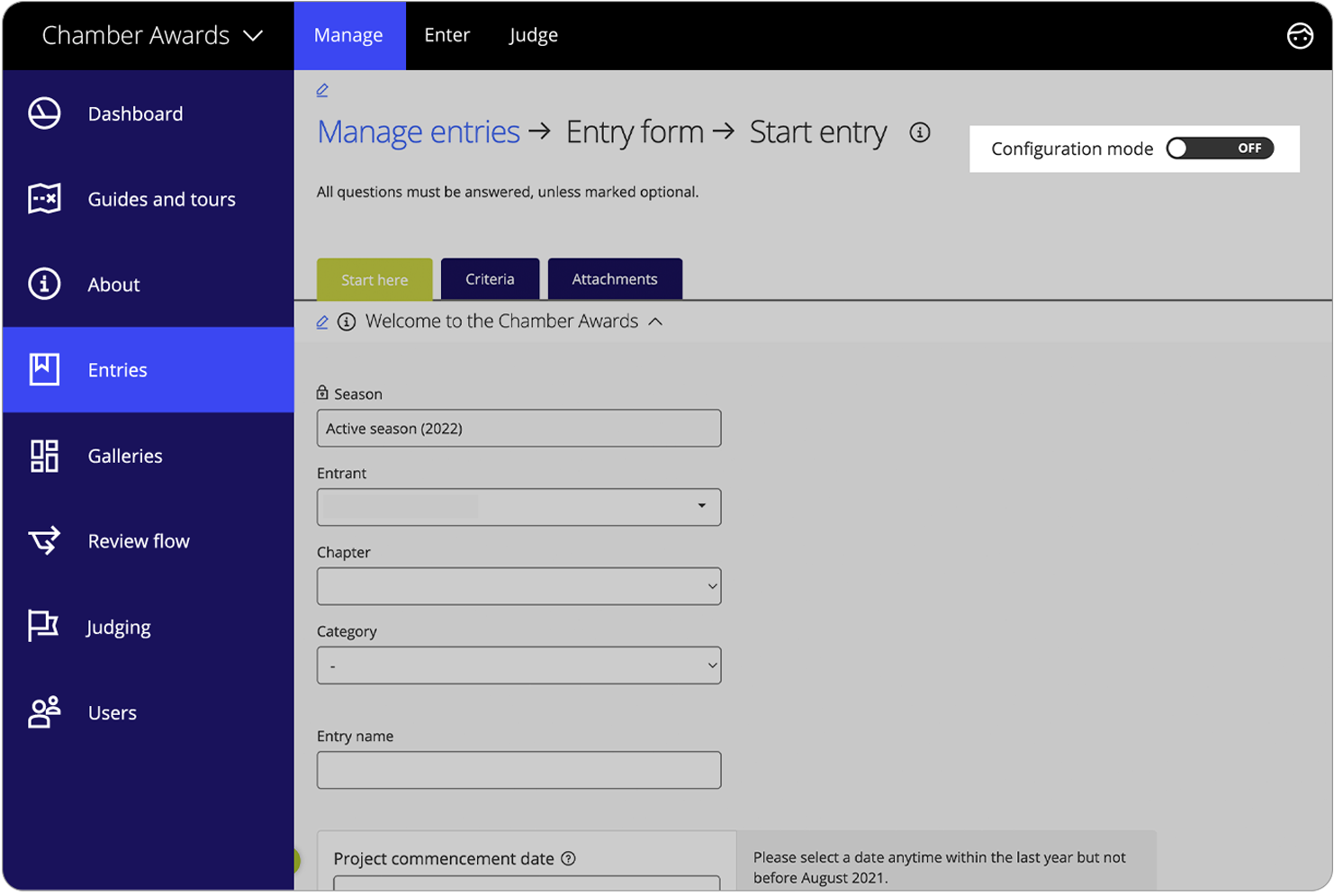 Toggle configuration mode off to test your entry form