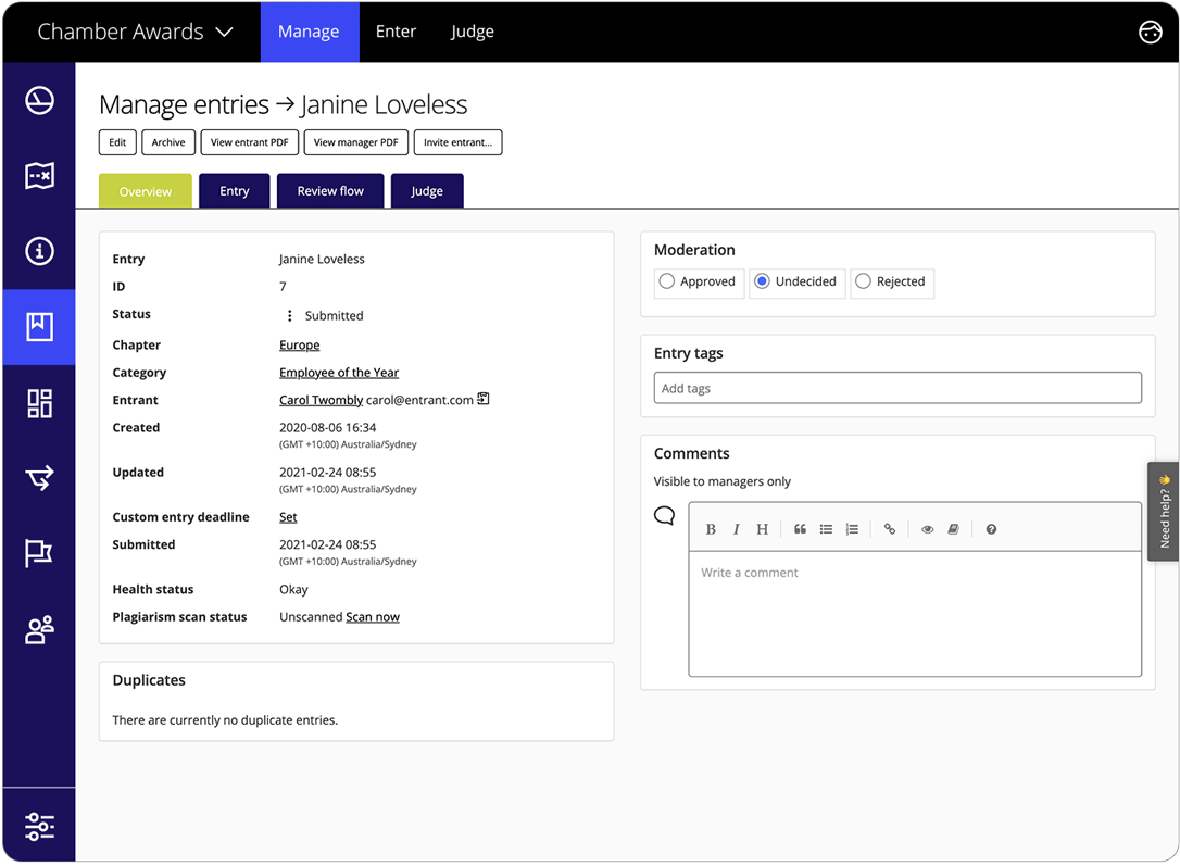 The program manager has detailed view of the entry